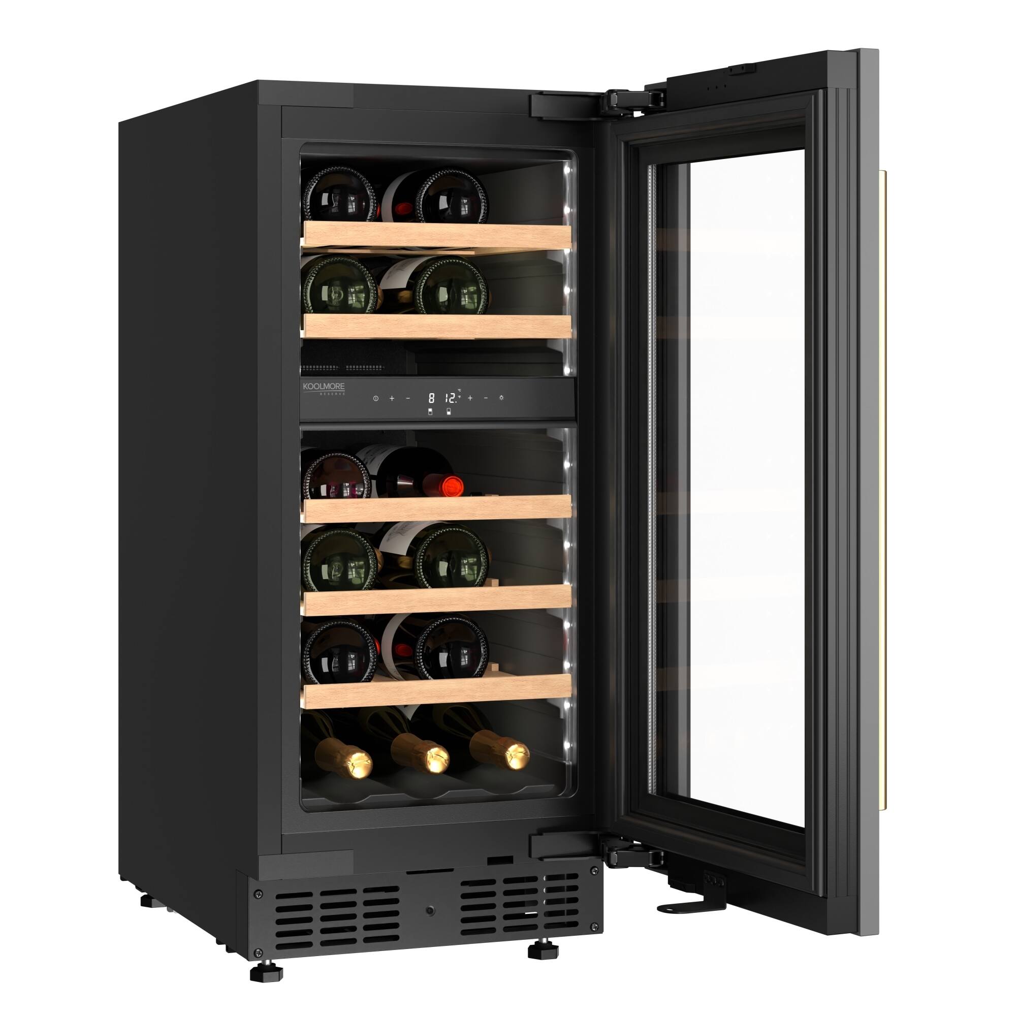 Alt View 3. Koolmore - KoolMore Reserve 15 in. Under-Counter Panel Ready Dual Zone Built-in Wine Cooler with 23 Bottle Capacity, Wooden Shelves - Black.