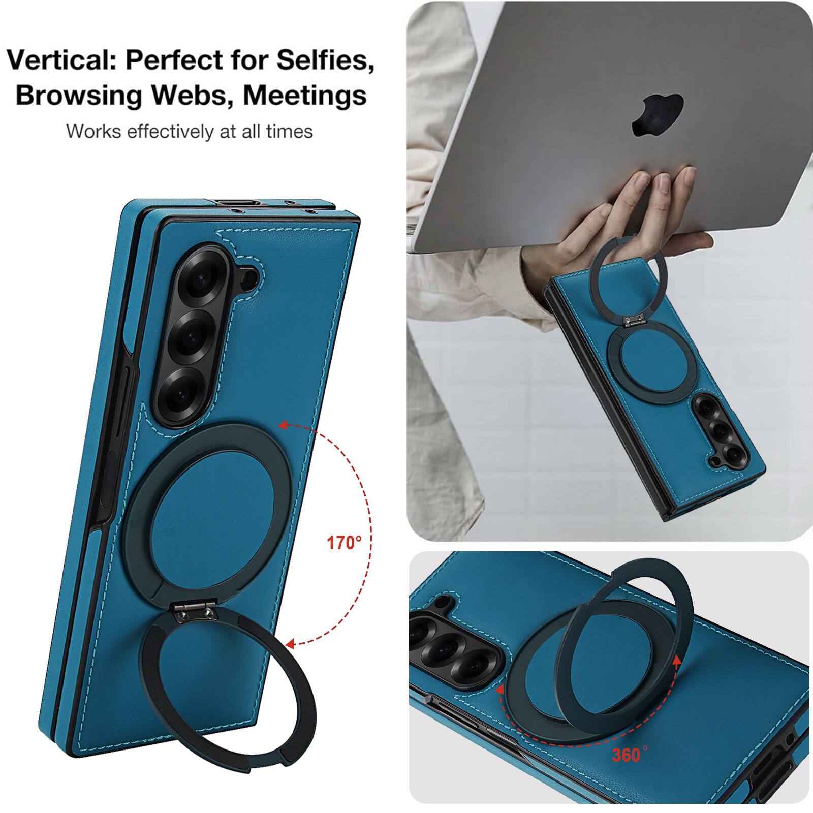 Vertical: Perfect for Selfies, Browsing Webs, Meetings  
Works effectively at all times  

170°  
360°