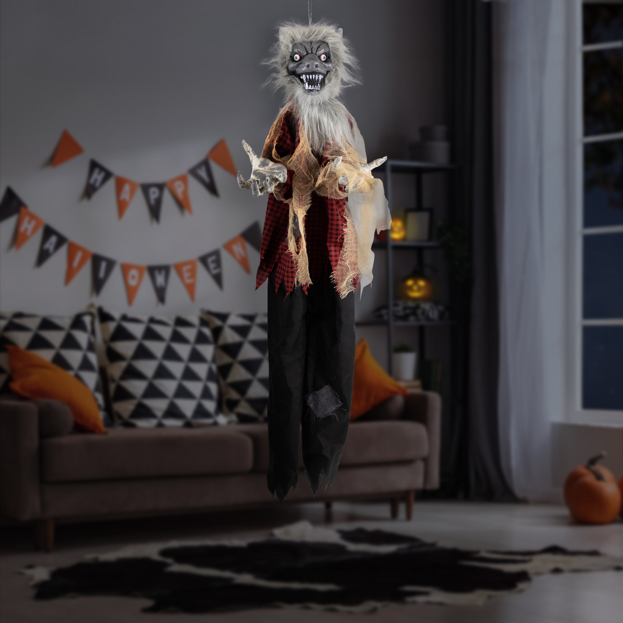Northlight - Animated Motion Activated Werewolf Halloween Decoration - 4' - Black