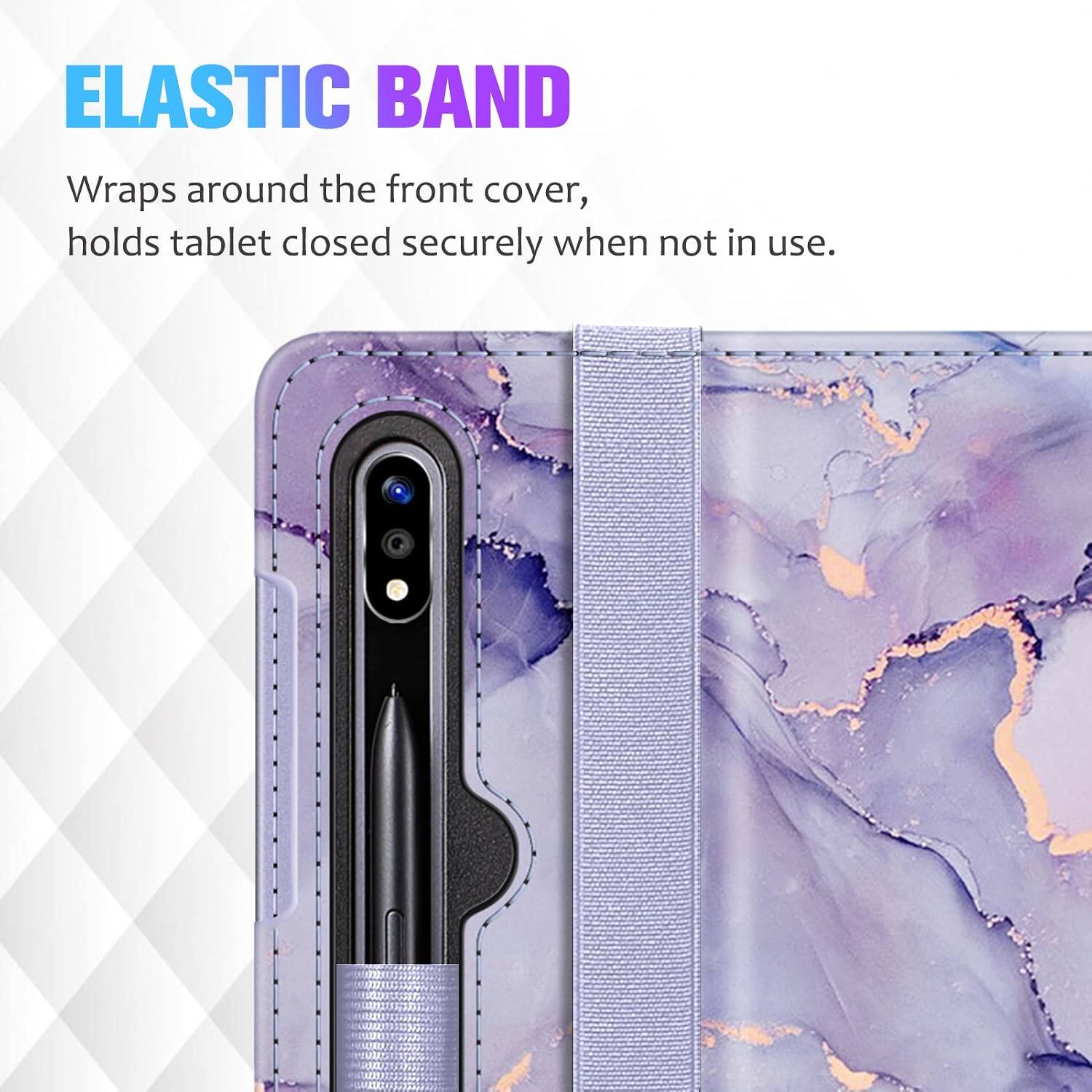 ELASTIC BAND

Wraps around the front cover, holds tablet closed securely when not in use.