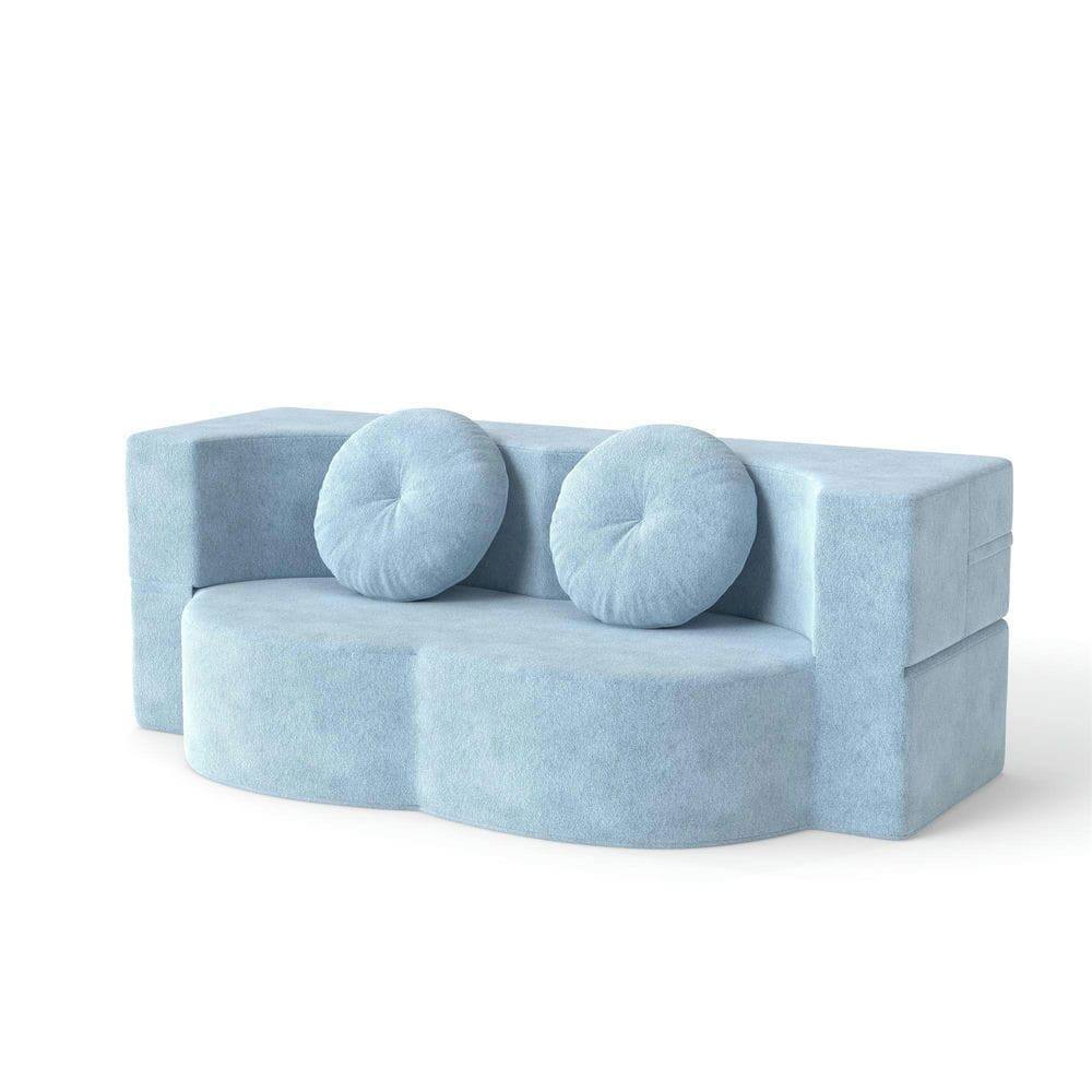 Back. Kadyn - 3-in-1 Folding Sofa Bed,Twin Sleeper Futon & Loveseat with Included Pillow and Foam Mattress for Guest Comfort - Blue.