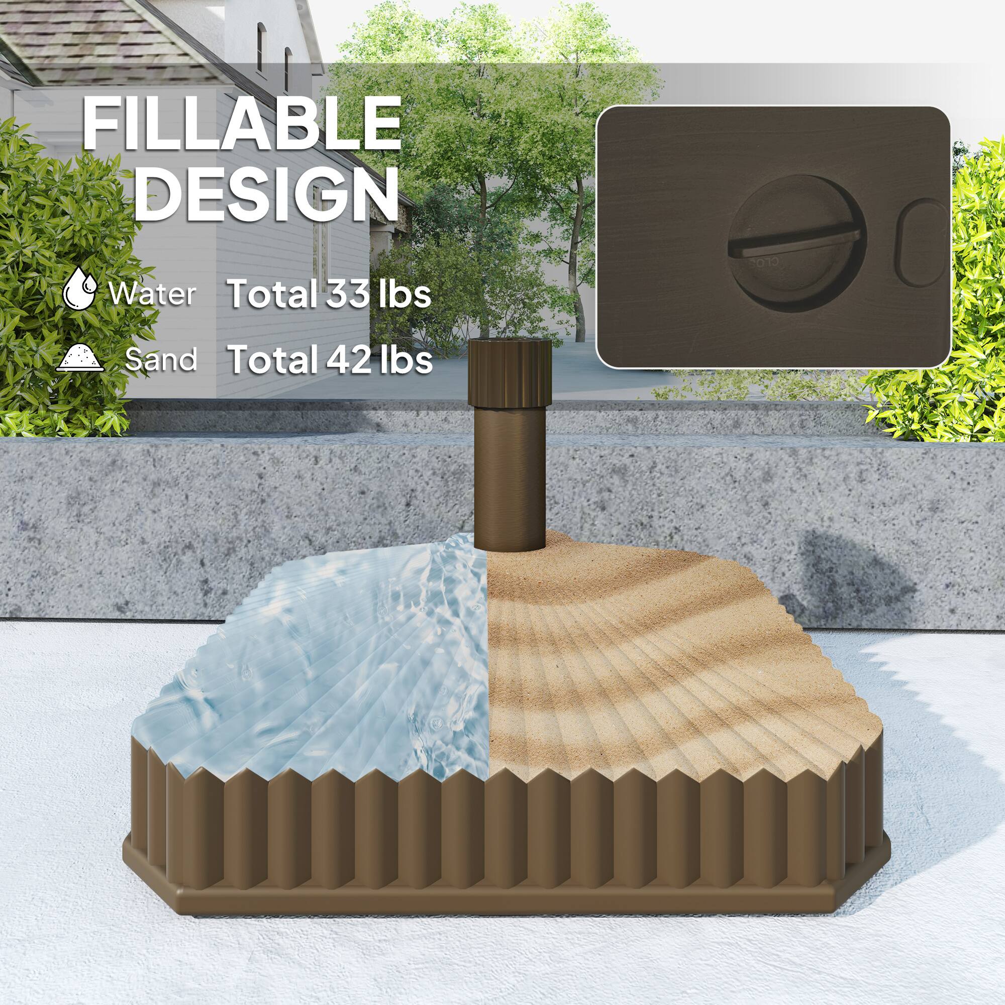 FILLABLE DESIGN
Water Total 33 lbs
Sand Total 42 lbs