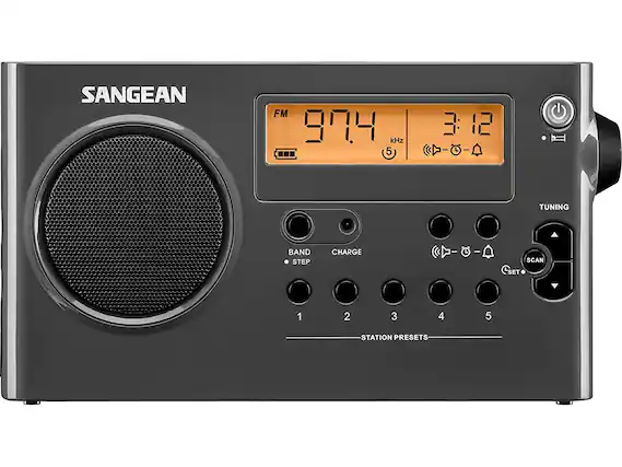 SANGEAN FM 97.4 3:12 3 kHz 5 C-O-A - I TUNING BAND STEP CHARGE ) -8- - Q. I SCAN SET 1 2 3 4 5 STATION PRESETS