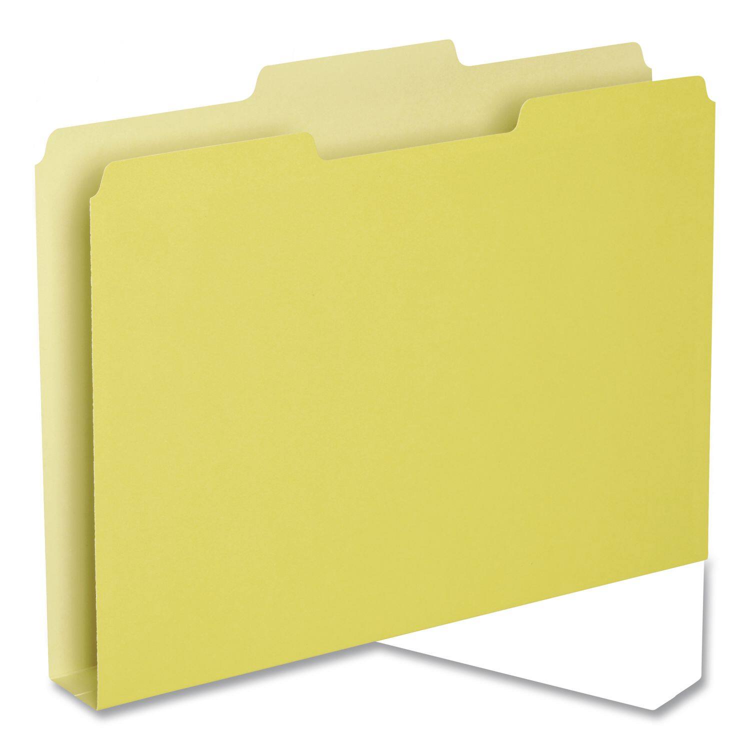 Left. Tops Business Forms - Double Stuff File Folders, 1/3-Cut Tabs: Assorted, Letter Size, 1.5" Expansion, Yellow, 50/Pack.