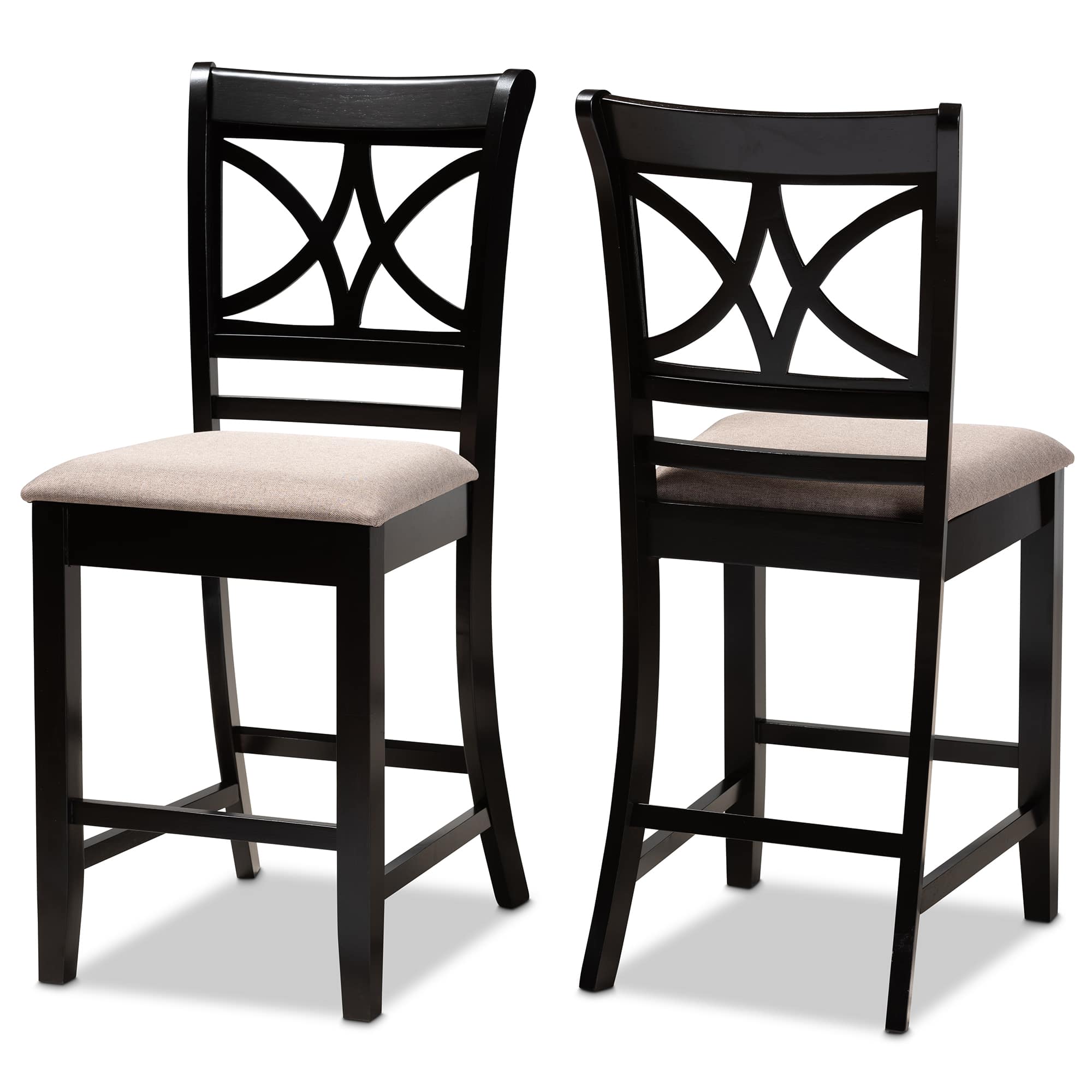 Baxton Studio - Chandler Modern and Contemporary Fabric Upholstered and Espresso Finished Wood 2-Piece Counter Height Pub Chair Set - Sand/Espresso brown