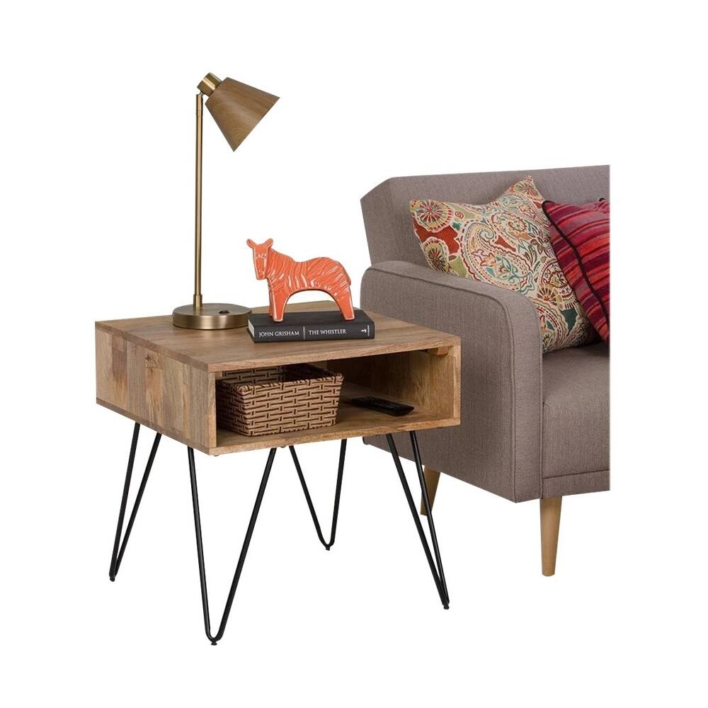 Left. Simpli Home - Hunter SOLID MANGO WOOD and Metal 22 inch Wide Square Industrial End Side Table in Natural - Natural.
