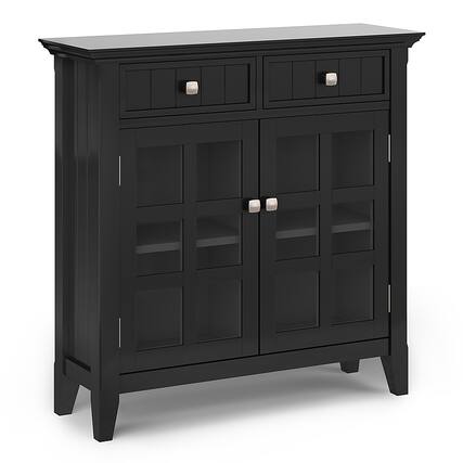 Front. Simpli Home - Acadian SOLID WOOD 36 inch Wide Transitional Entryway Hallway Storage Cabinet in Black - Black.