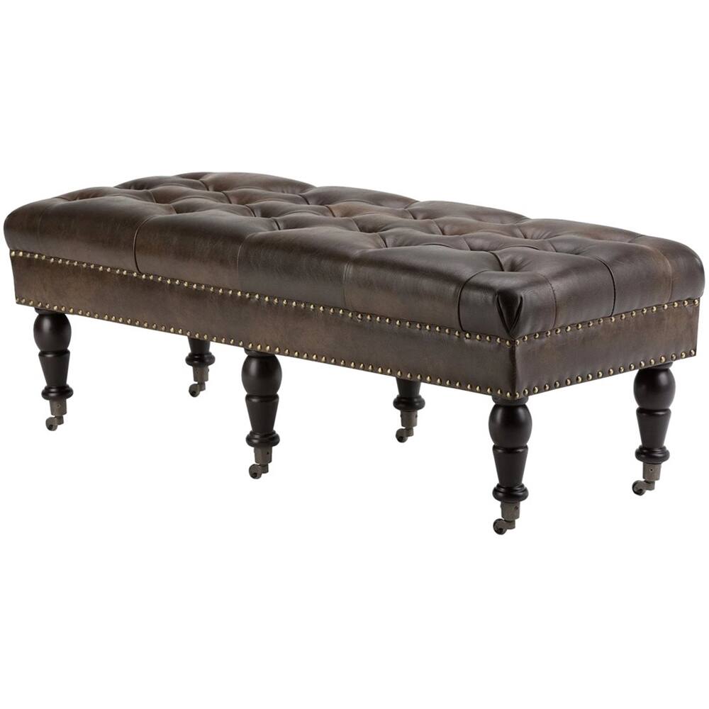 Alt View 11. Simpli Home - Henley Traditional Bonded Leather Bench Ottoman - Distressed Brown.