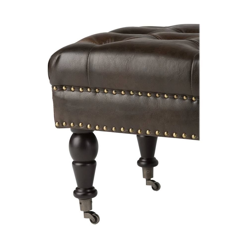 Alt View 12. Simpli Home - Henley Traditional Bonded Leather Bench Ottoman - Distressed Brown.