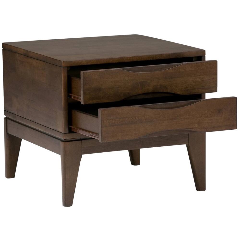 Alt View 11. Simpli Home - Harper Square Mid-Century Modern Solid Hardwood 2-Drawer End Table - Dark Walnut Brown.
