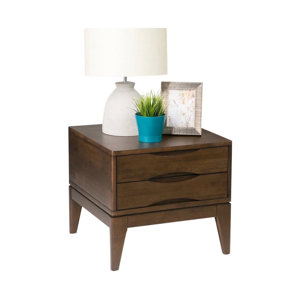 Left View: Simpli Home - Harper Square Mid-Century Modern Solid Hardwood 2-Drawer End Table - Dark Walnut Brown