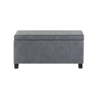 Simpli Home - Dover Rectangular Contemporary Wood/Foam Bench Ottoman With Inner Storage - Stone Gray - Front_Zoom