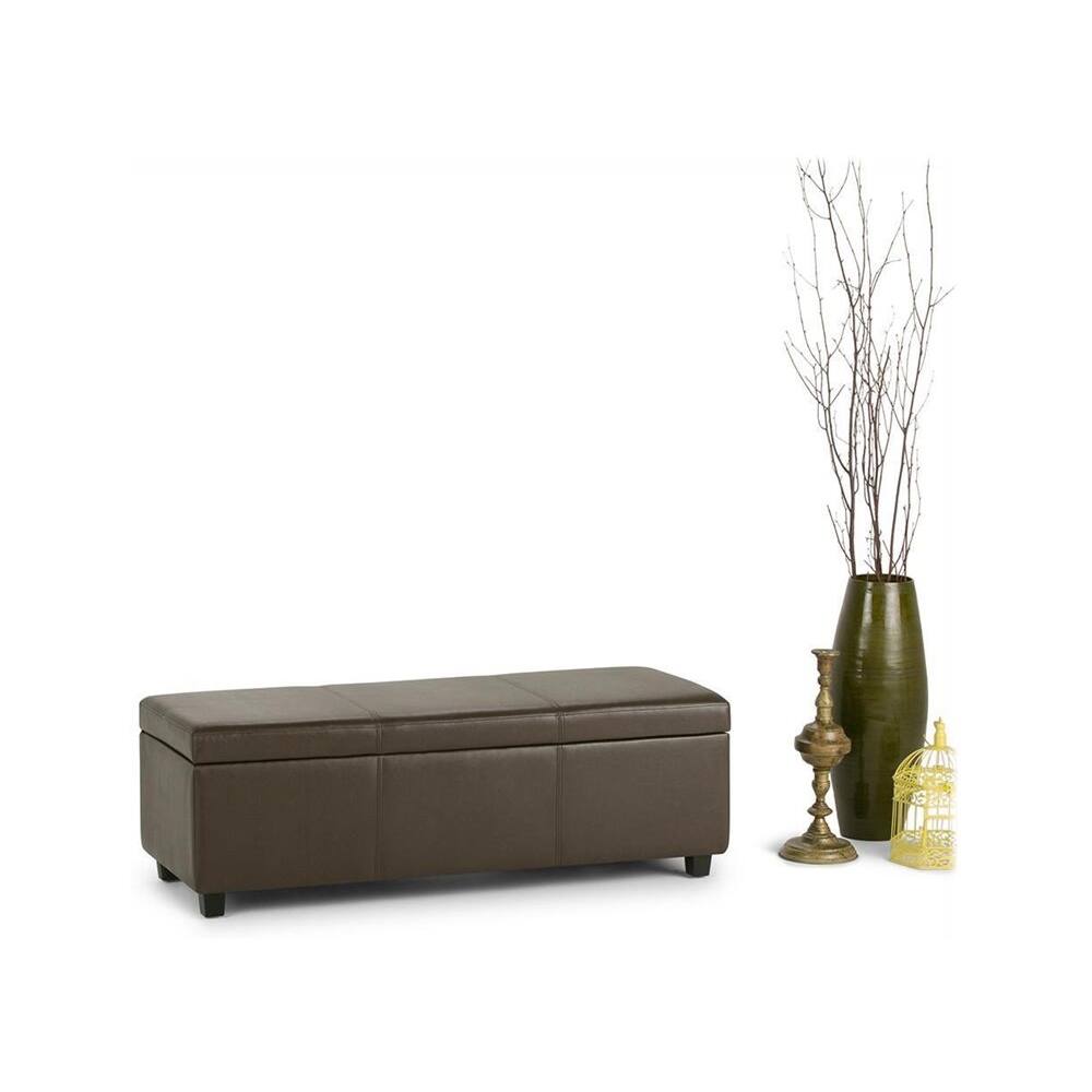 Left View: Simpli Home - Avalon Rectangular Contemporary Wood/Foam Bench Ottoman With Inner Storage - Chocolate Brown