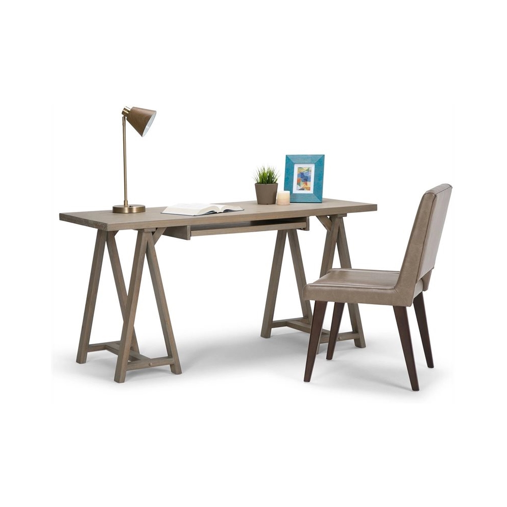 Left View: Simpli Home - Sawhorse Rectangular Industrial Wood Table - Distressed Gray