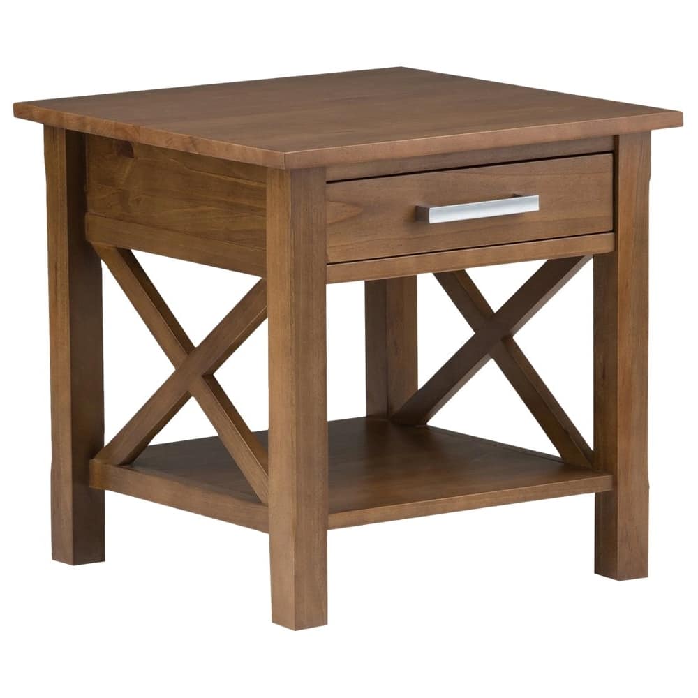 Front. Simpli Home - Kitchener Rectangular Contemporary Wood 1-Drawer Side Table - Medium Saddle Brown.