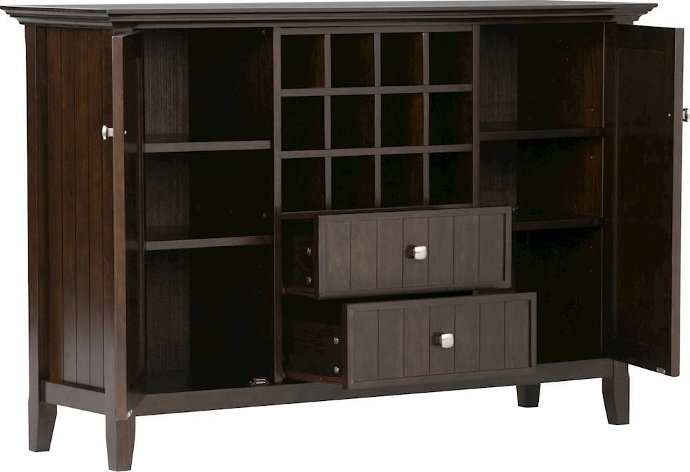 Alt View 11. Simpli Home - Bedford Rustic Solid Wood 4-Shelf 2-Drawer Sideboard, Buffet, Credenza, and Wine Rack - Dark Tobacco Brown.
