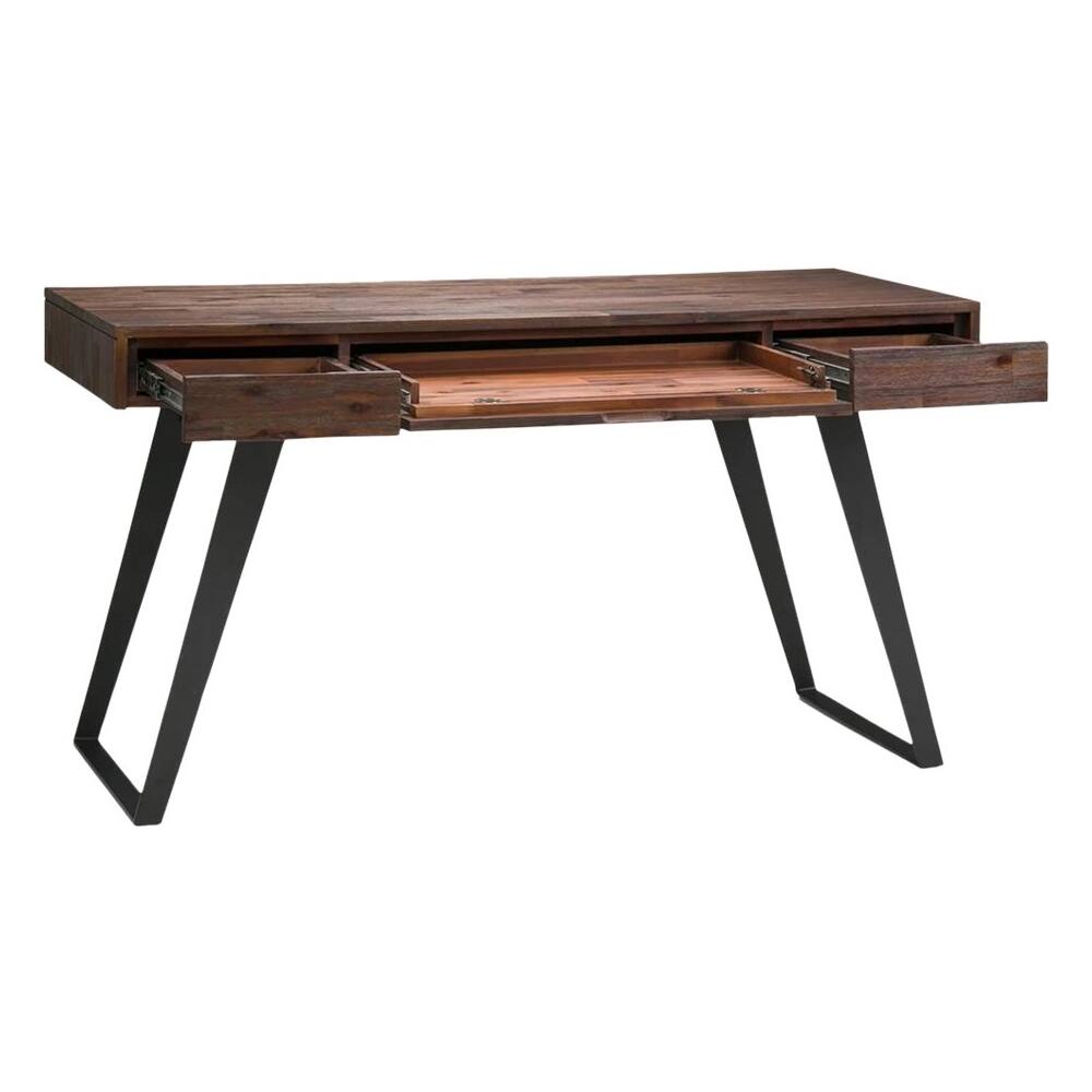 Alt View 12. Simpli Home - Lowry Rectangular Modern Industrial Solid Acacia Wood 2-Drawer Table - Distressed Charcoal Brown.