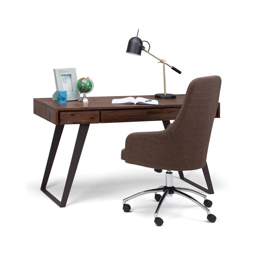 Left. Simpli Home - Lowry Rectangular Modern Industrial Solid Acacia Wood 2-Drawer Table - Distressed Charcoal Brown.