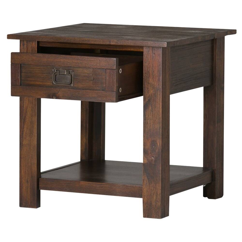 Alt View 11. Simpli Home - Monroe Square Rustic Contemporary Solid Acacia Wood 1-Drawer End Side Table - Distressed Charcoal Brown.