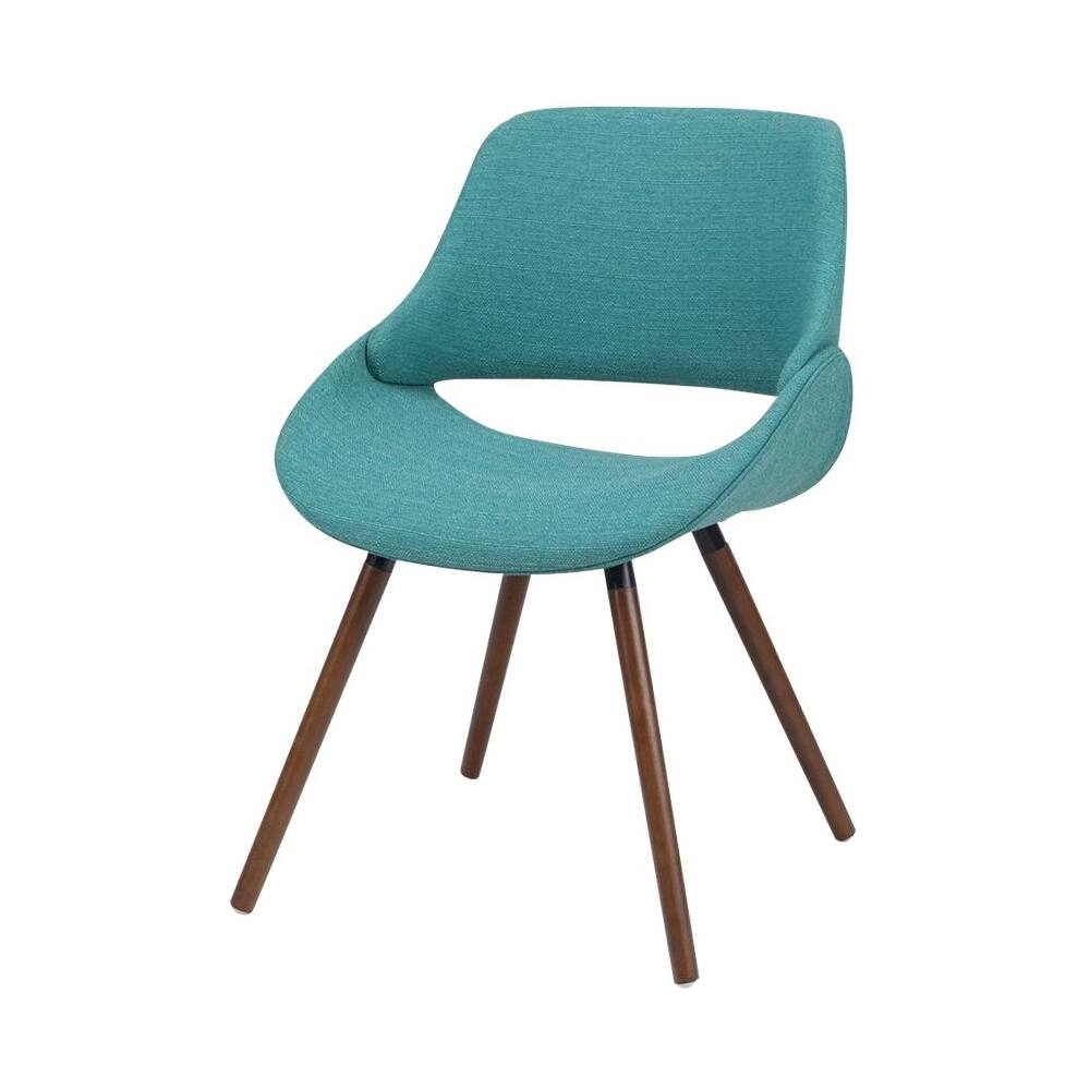 Alt View 11. Simpli Home - Malden Mid Century Modern Bentwood Dining Chair in Turquoise Blue Woven Fabric - Blue Turquoise.