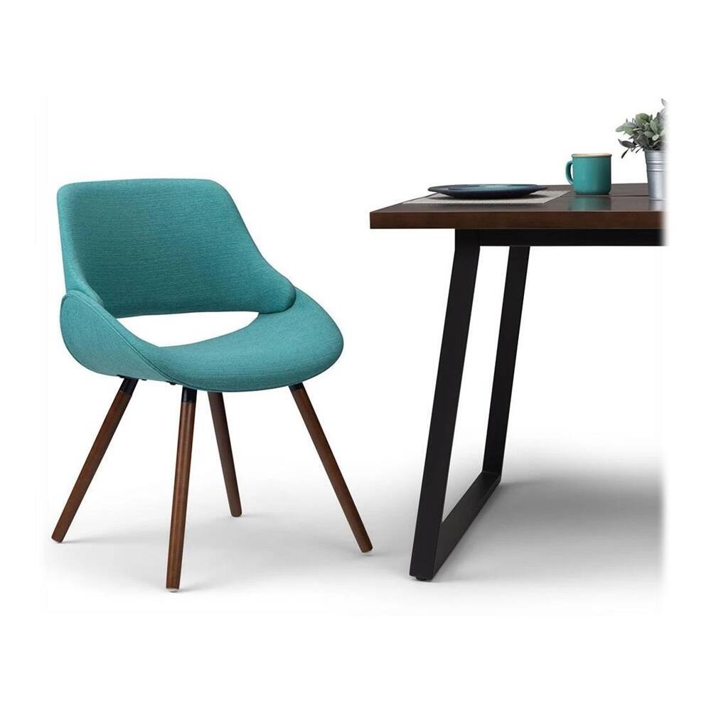 Alt View 18. Simpli Home - Malden Mid Century Modern Bentwood Dining Chair in Turquoise Blue Woven Fabric - Blue Turquoise.
