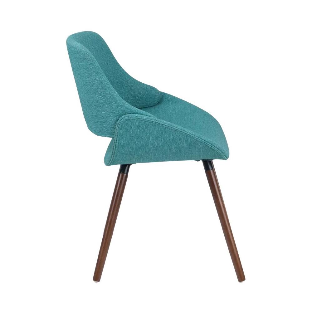 Left. Simpli Home - Malden Mid Century Modern Bentwood Dining Chair in Turquoise Blue Woven Fabric - Blue Turquoise.