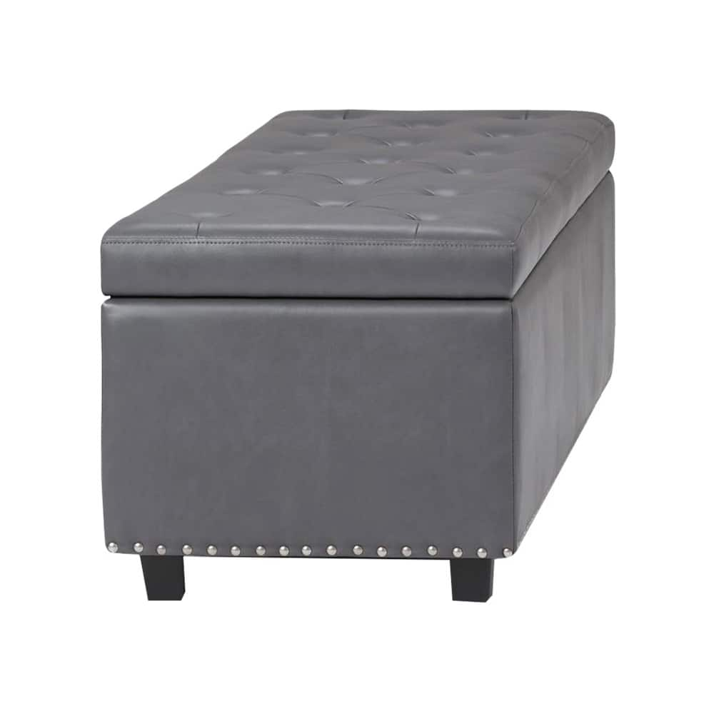 Left View: Simpli Home - Oregon Storage Ottoman Bench with Tray - Gray Cloud