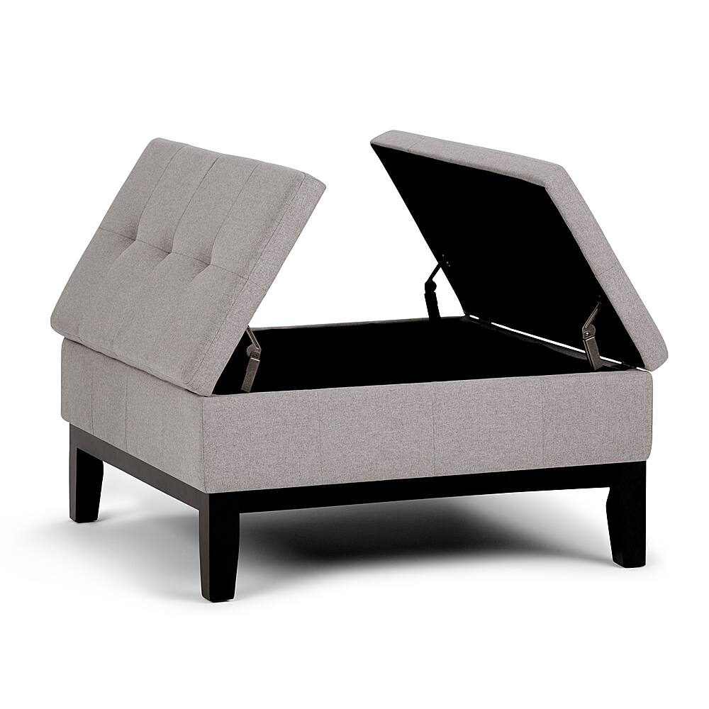 Left View: Simpli Home - Dover 36 inch Wide Contemporary Square Coffee Table Storage Ottoman - Gray Cloud