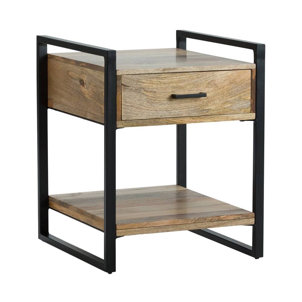 Front. Simpli Home - Riverside Rectangular Industrial Solid Mango Wood 1-Drawer Side Table - Natural.