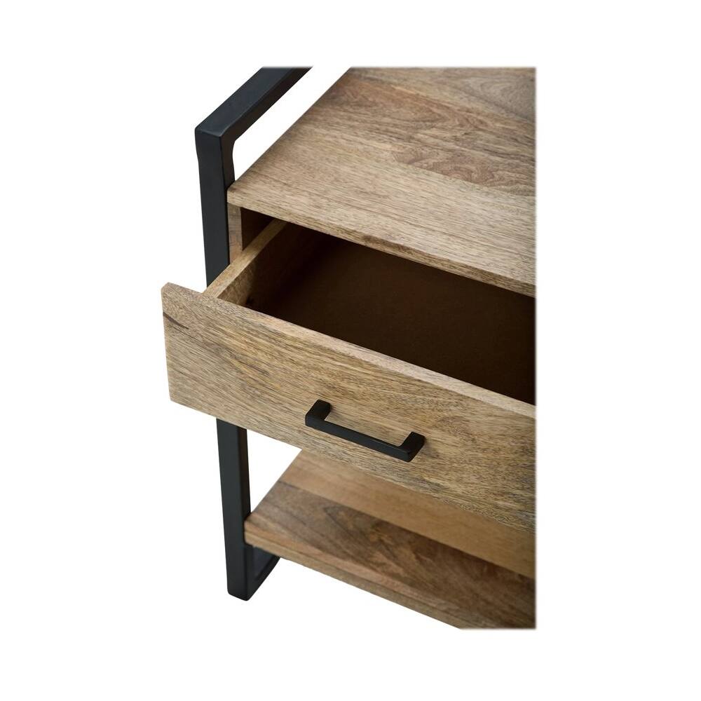 Alt View 11. Simpli Home - Riverside Rectangular Industrial Solid Mango Wood 1-Drawer Side Table - Natural.