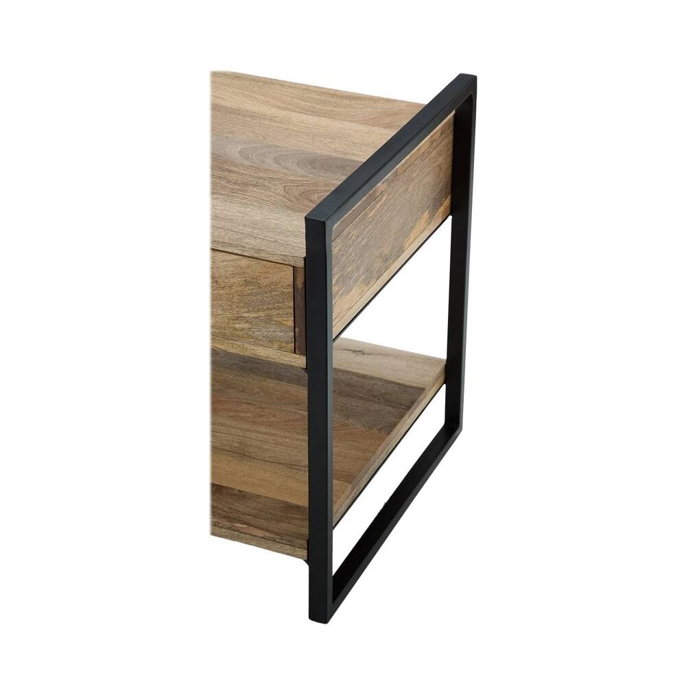 Alt View 12. Simpli Home - Riverside Rectangular Industrial Solid Mango Wood 1-Drawer Side Table - Natural.
