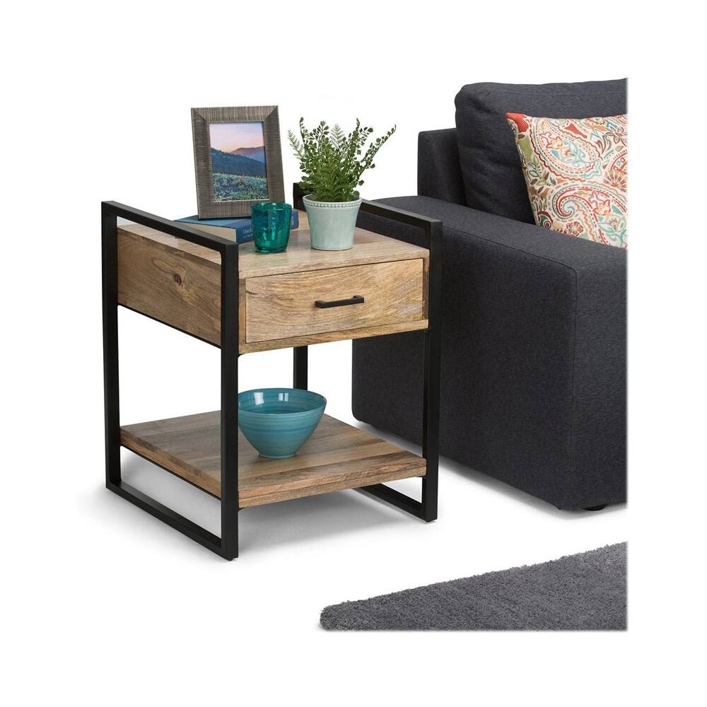 Alt View 13. Simpli Home - Riverside Rectangular Industrial Solid Mango Wood 1-Drawer Side Table - Natural.