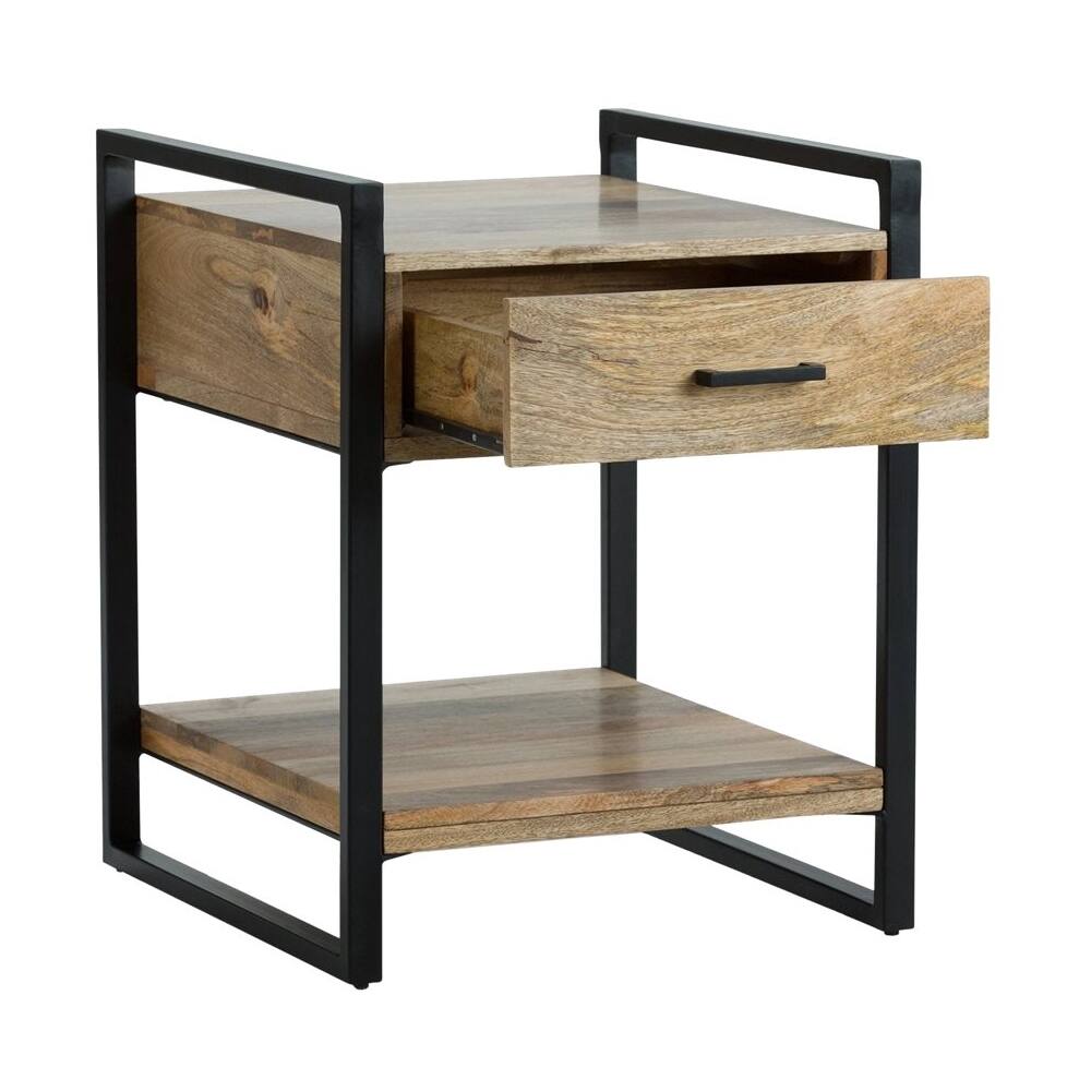 Left. Simpli Home - Riverside Rectangular Industrial Solid Mango Wood 1-Drawer Side Table - Natural.