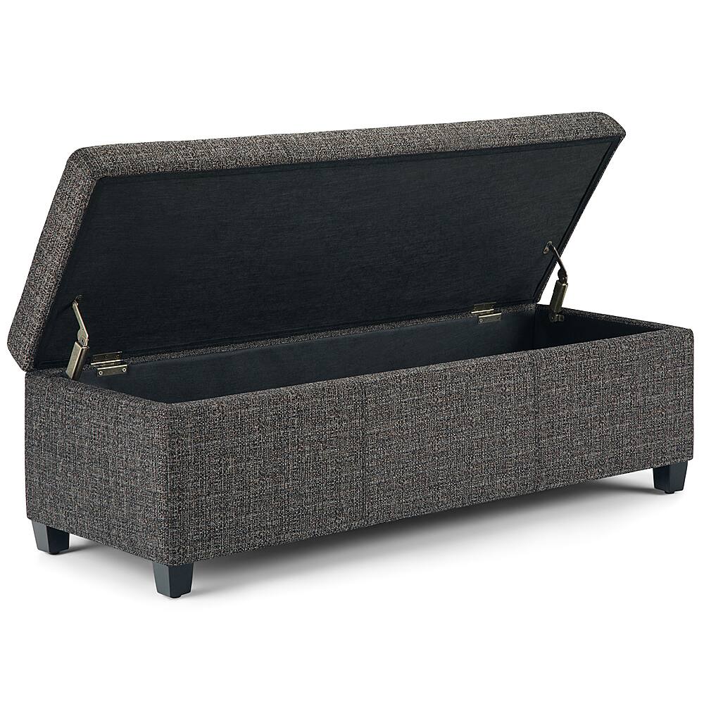 Left View: Simpli Home - Avalon 48 inch Wide Contemporary Rectangle Storage Ottoman Bench - Dark Gray