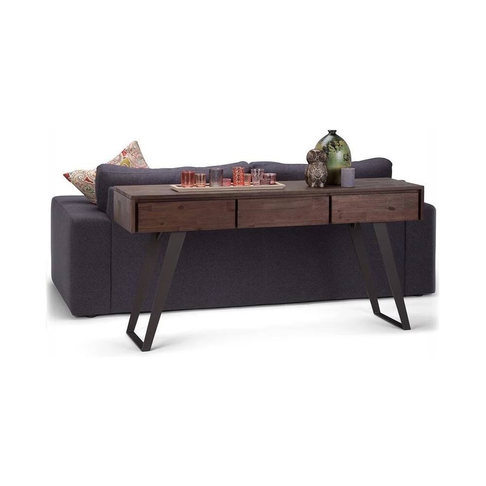 Alt View 15. Simpli Home - Lowry SOLID ACACIA WOOD and Metal 60 inch Wide Modern Industrial Console Sofa Table in Distressed Charcoal Brown - Distressed Charcoal Brown.