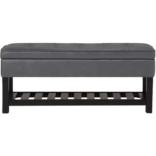 Simpli Home - Cosmopolitan Rectangular Traditional Wood/Plywood Bench Ottoman With Inner Storage - Stone Gray - Front_Zoom