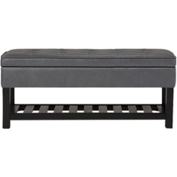 Simpli Home - Cosmopolitan Rectangular Traditional Wood/Plywood Bench Ottoman With Inner Storage - Stone Gray - Front_Zoom