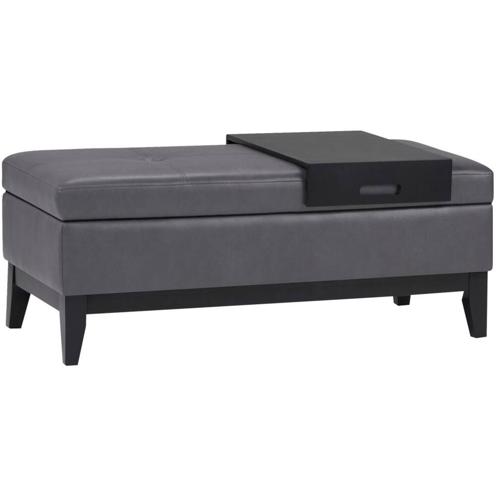 Alt View 11. Simpli Home - Oregon Storage Ottoman Bench with Tray - Stone Gray.