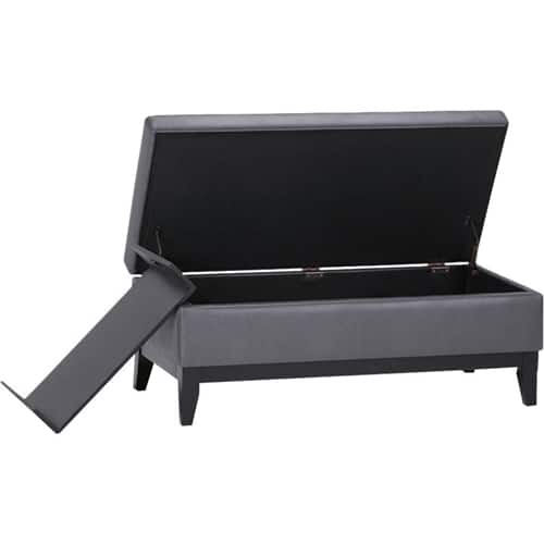 Simpli Home Oregon Storage Ottoman Bench with Tray Stone Gray 3AXCOT