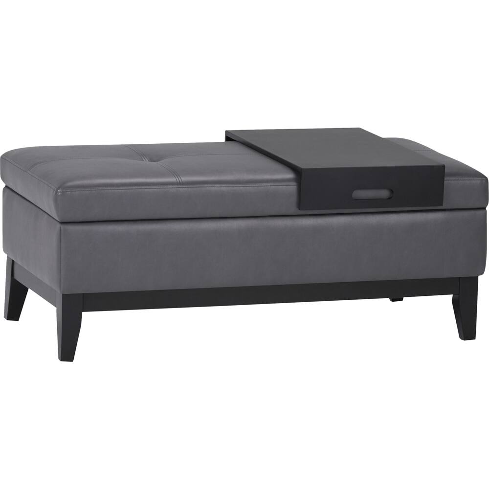 Left. Simpli Home - Oregon Storage Ottoman Bench with Tray - Stone Gray.