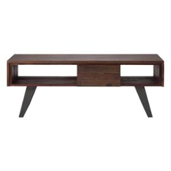 Simpli Home - Lowry Rectangular Modern Industrial Solid Acacia Wood 2-Drawer Coffee Table - Distressed Charcoal Brown - Front_Zoom