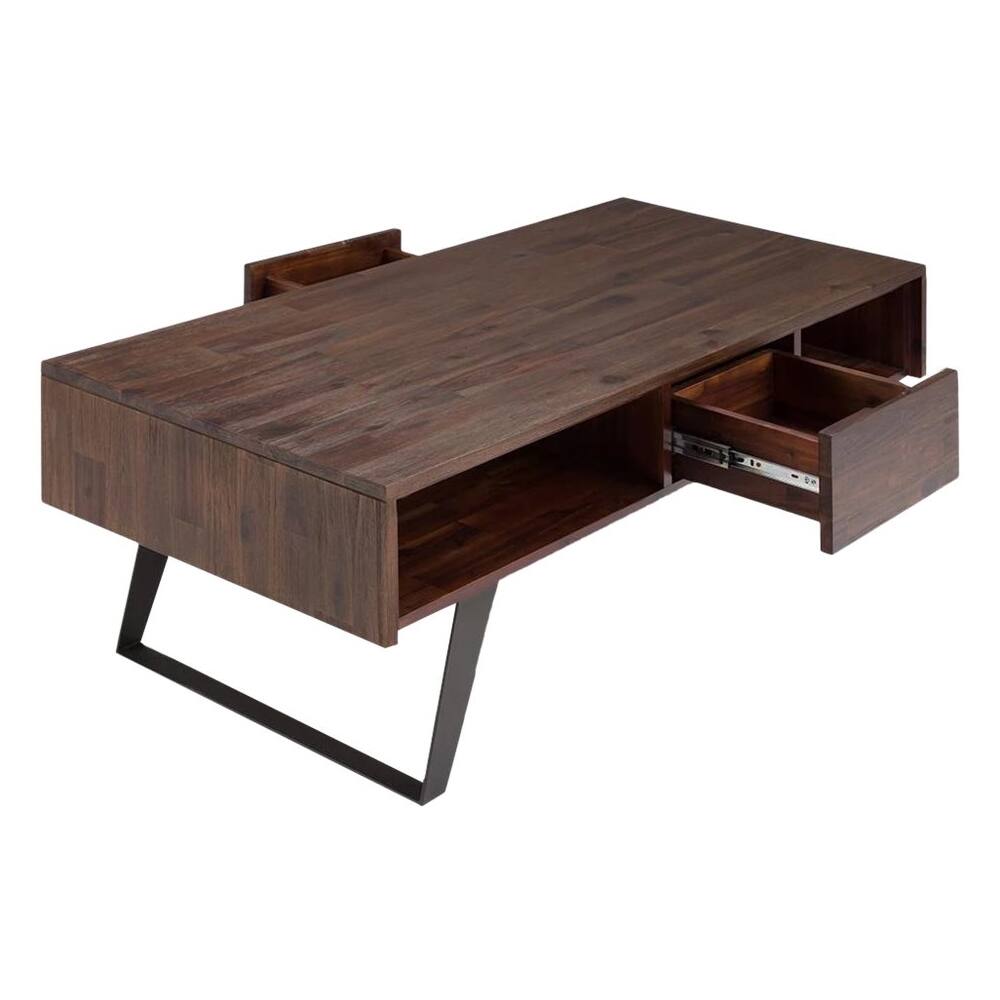 Alt View 11. Simpli Home - Lowry Rectangular Modern Industrial Solid Acacia Wood 2-Drawer Coffee Table - Distressed Charcoal Brown.