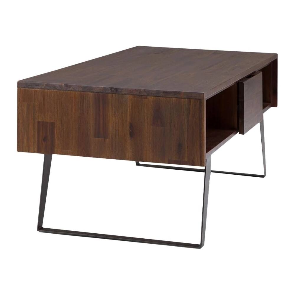 Alt View 12. Simpli Home - Lowry Rectangular Modern Industrial Solid Acacia Wood 2-Drawer Coffee Table - Distressed Charcoal Brown.