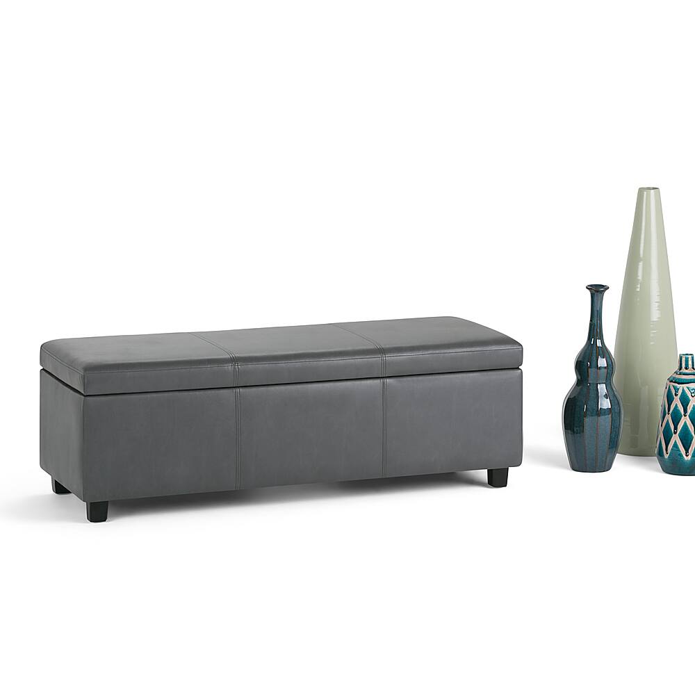 Alt View 11. Simpli Home - Avalon 48 inch Wide Contemporary Rectangle Storage Ottoman Bench - Stone Gray.