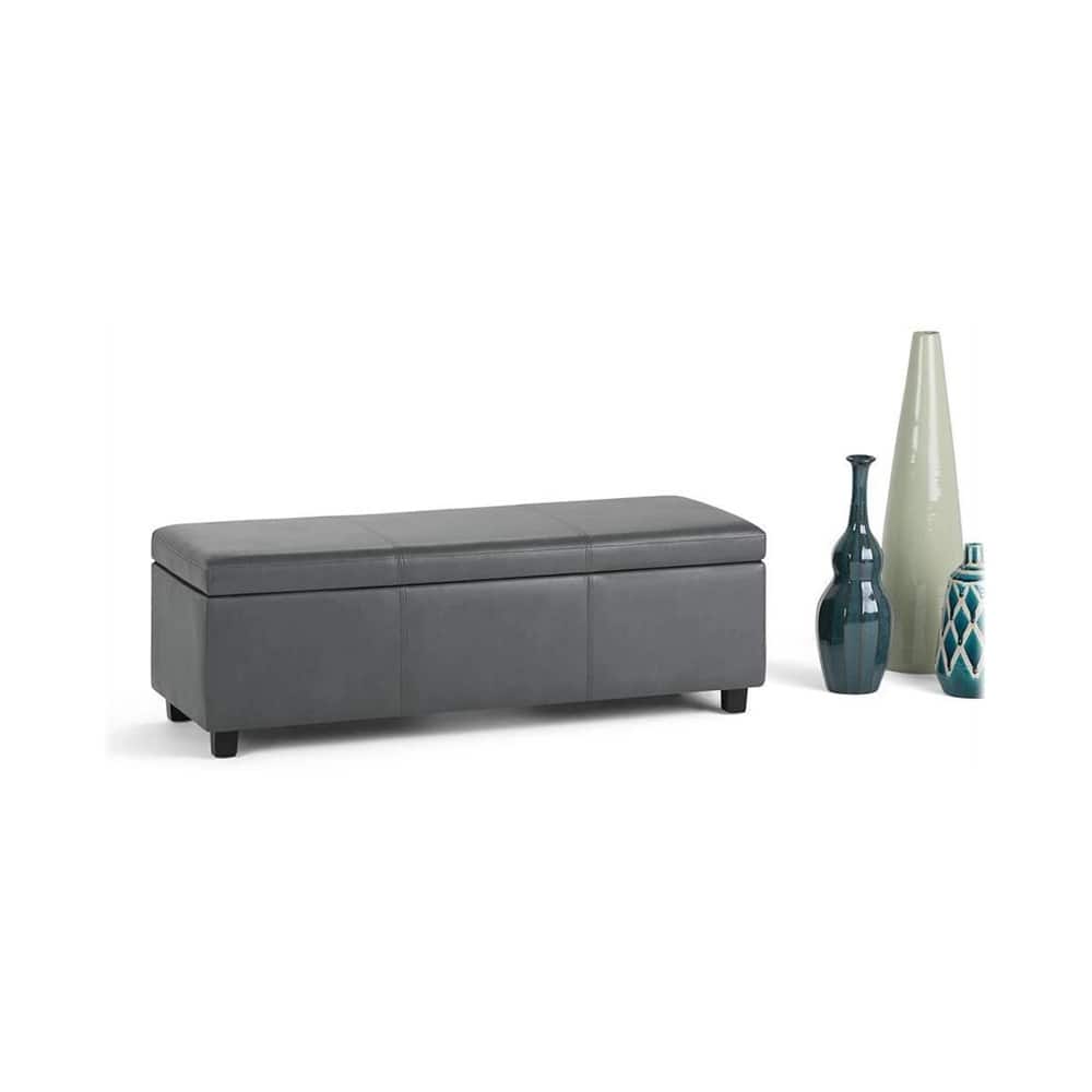 Left. Simpli Home - Avalon 48 inch Wide Contemporary Rectangle Storage Ottoman Bench - Stone Gray.