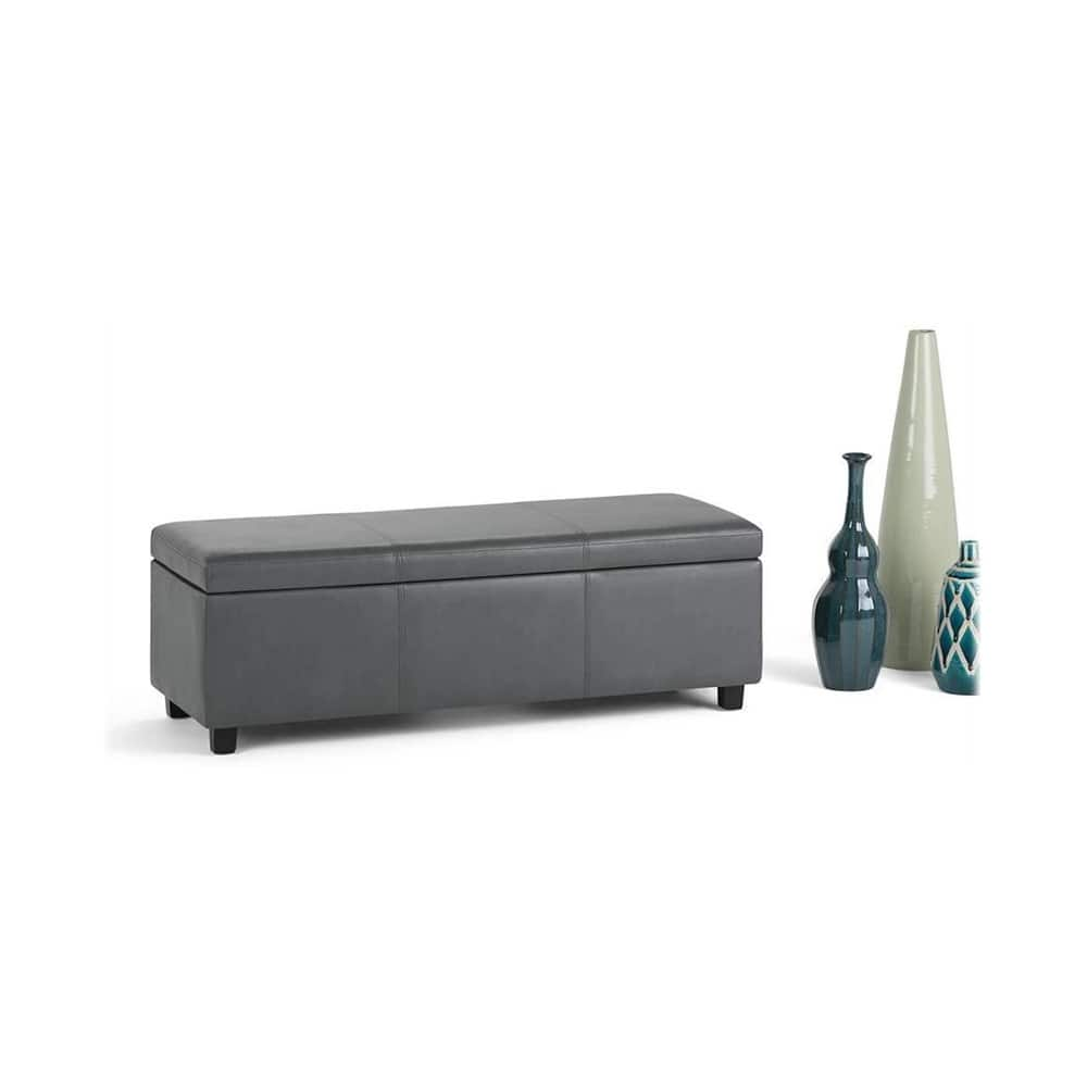 Left View: Simpli Home - Avalon 48 inch Wide Contemporary Rectangle Storage Ottoman Bench - Stone Gray