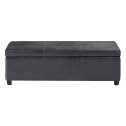 Simpli Home - Avalon Rectangular Contemporary Wood/Foam Bench Ottoman With Inner Storage - Distressed Black - Front_Zoom
