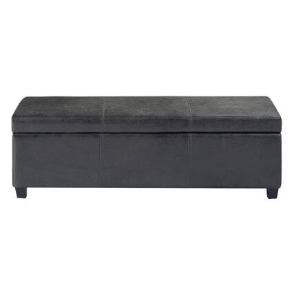 Front. Simpli Home - Avalon Rectangular Contemporary Wood/Foam Bench Ottoman With Inner Storage - Distressed Black.