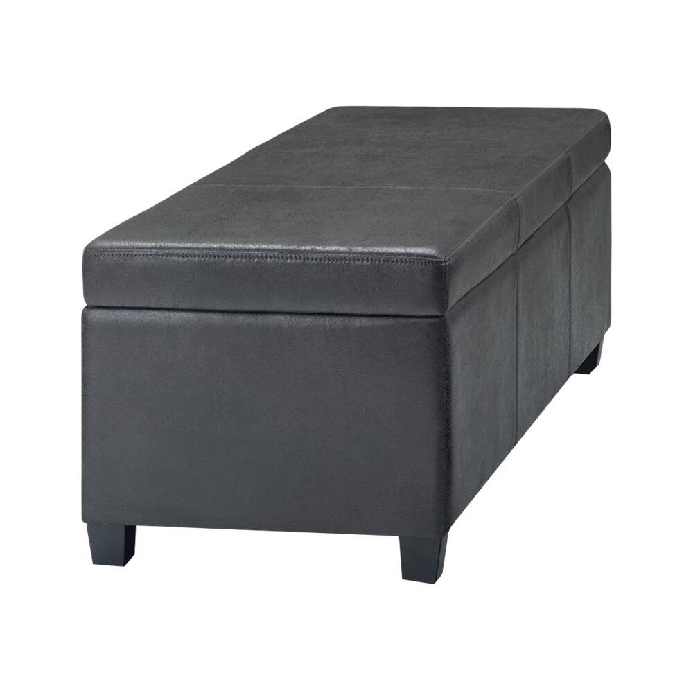 Alt View 11. Simpli Home - Avalon Rectangular Contemporary Wood/Foam Bench Ottoman With Inner Storage - Distressed Black.
