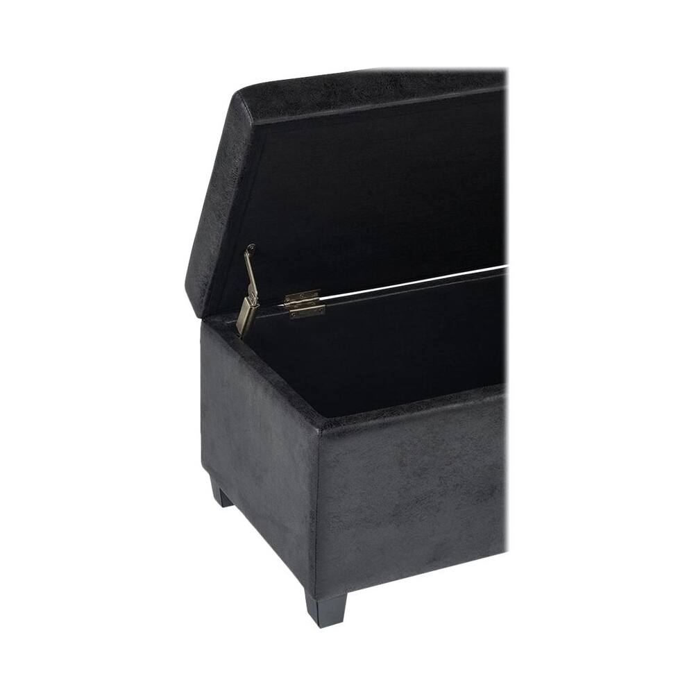 Alt View 12. Simpli Home - Avalon Rectangular Contemporary Wood/Foam Bench Ottoman With Inner Storage - Distressed Black.